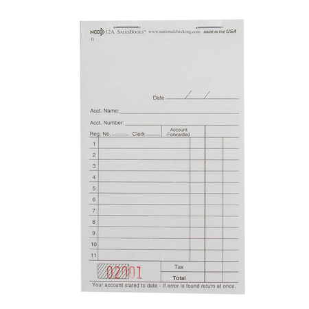 National Checking 2 Part Carbon Interleaving White 11 Line Salesbook 50 Checks, PK50 12A-SP